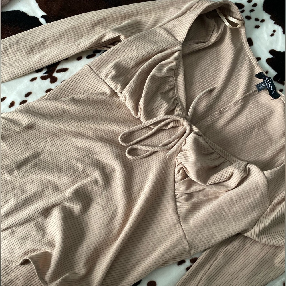 Brown tan long sleeve ribbed body suit plus size